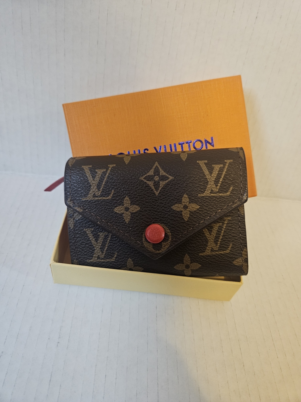 Monogram Canvas Small Envelope Wallet - Brown with Red Snap